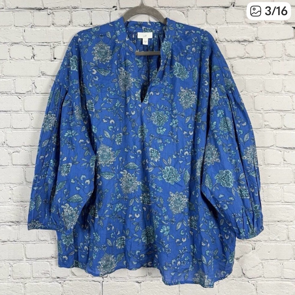 J. Jill Blue Floral Peasant Blouse